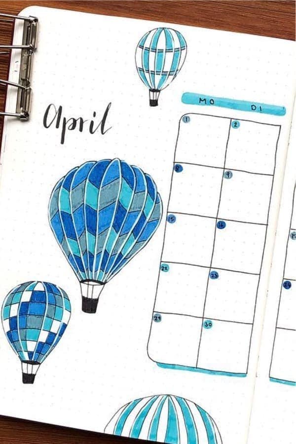 Blue Flying Balloon Monthly Spread