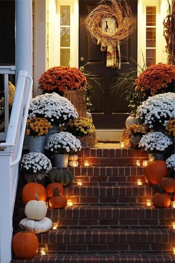 Fall Front Steps With Candles