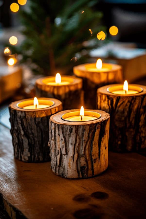 Rustic Log Tea Light Holder