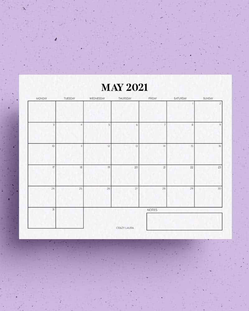 May Horizontal Calendar