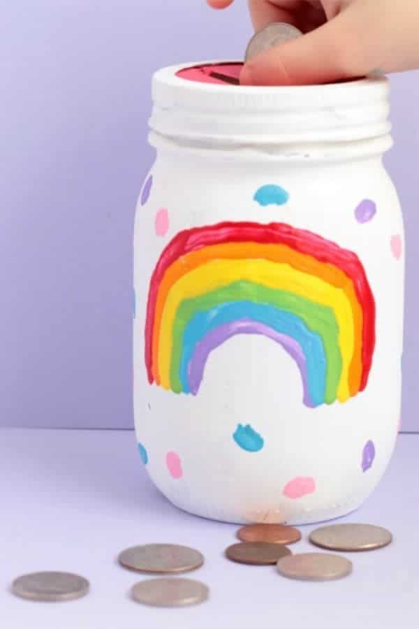 Rainbow Mason Jar Piggy Bank