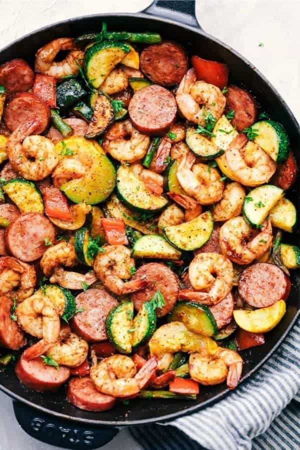 Cajun Shrimp and Sausage Vegetable Skillet