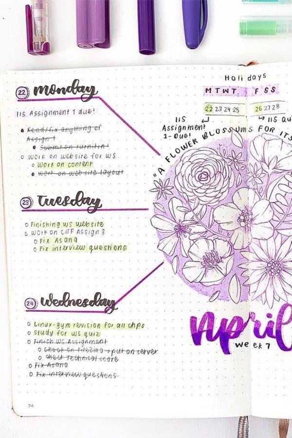 Purple Flower Weekly Spread