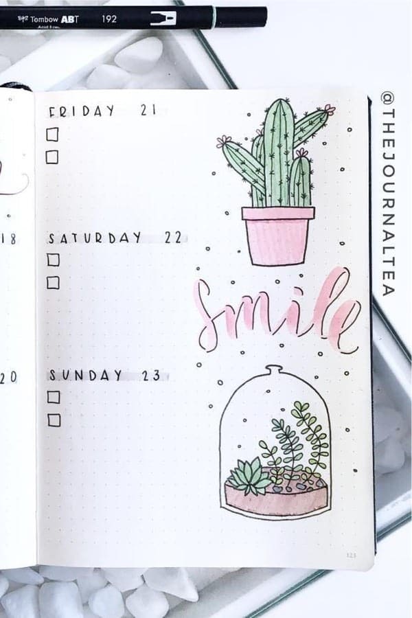 Pink Succulent Bujo Spread