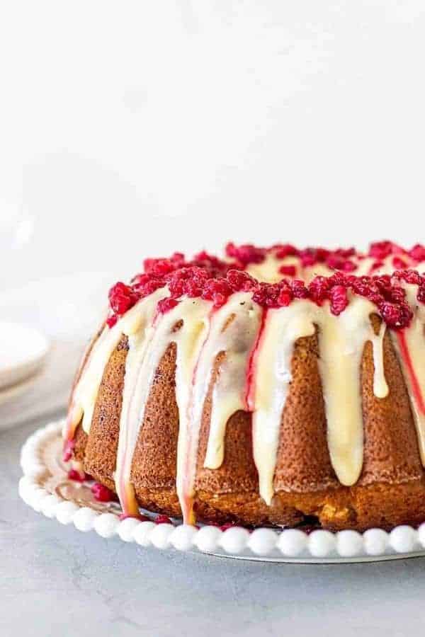 WHITE CHOCOLATE RASPBERRY BUNDT CAKE