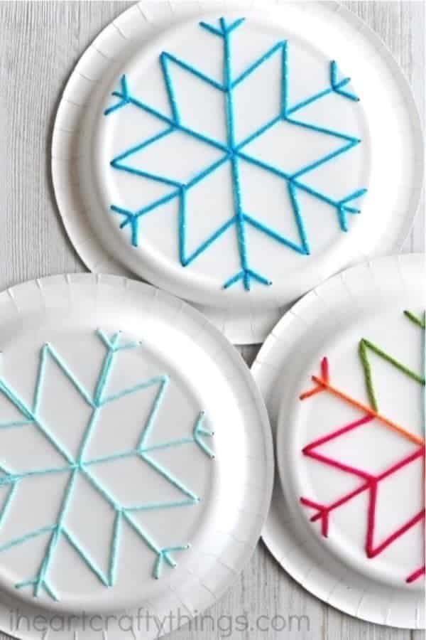 Paper Plate Snowflake Yarn Art