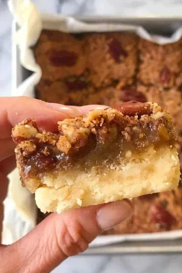 GLUTEN-FREE CARAMEL PECAN BARS