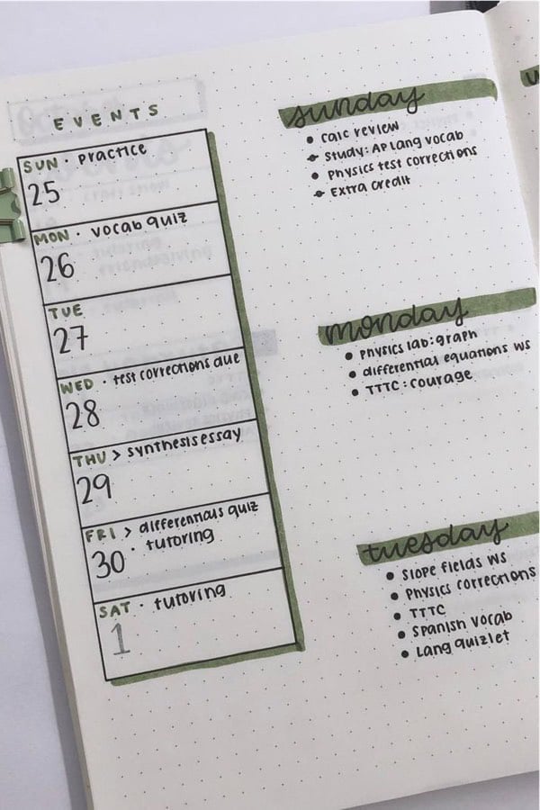 Simple Green Bujo Layout