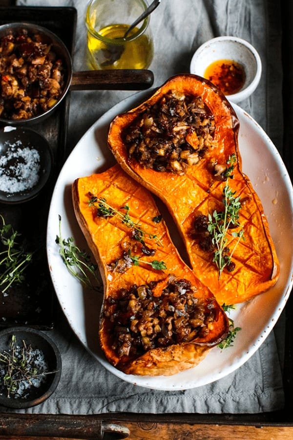 Baked Squash With Mushroom Nut Roast Stuffing