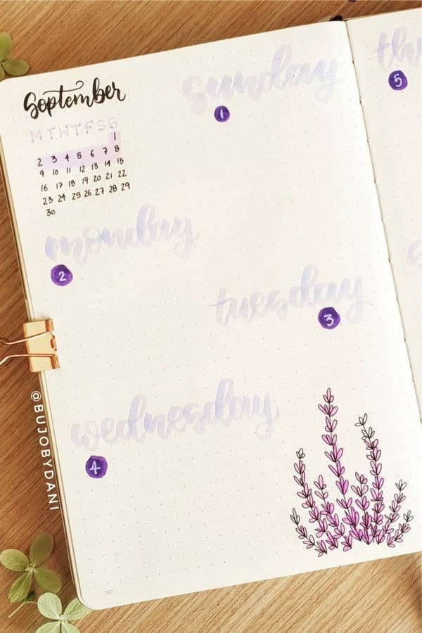 September Weekly Layout In Purple