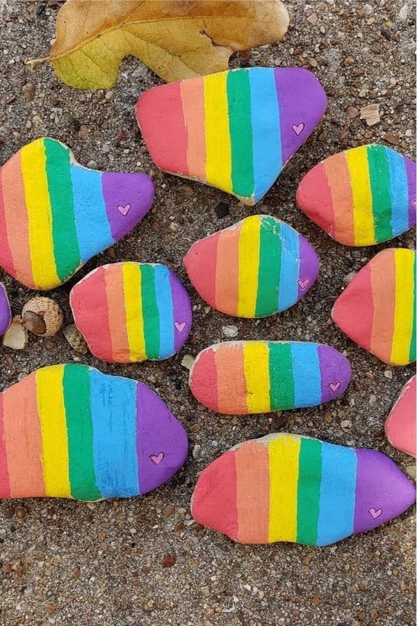 Simple Rainbow Colored Painted Pebbles