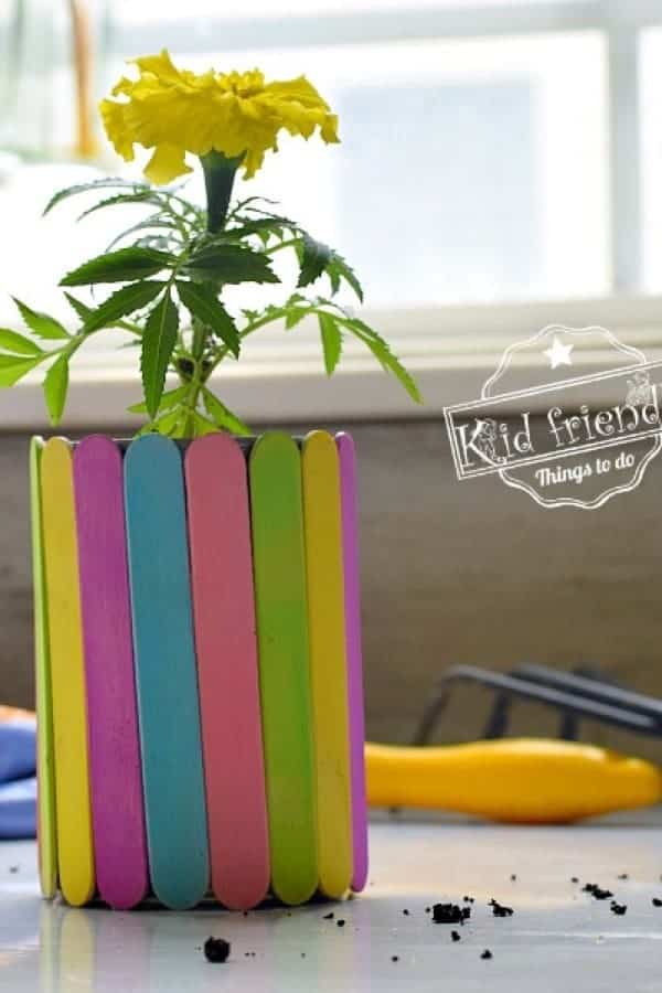 Painted Craft Stick Flower Pot For Kids