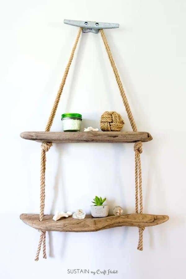 DIY HANGING ROPE SHELF DRIFTWOOD