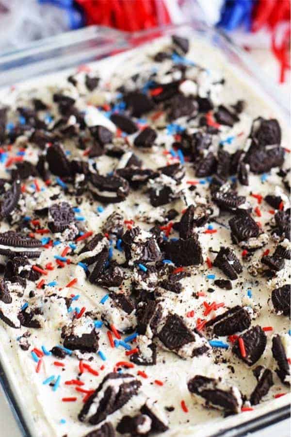 No Bake Fireworks Oreo Cheesecake Bars