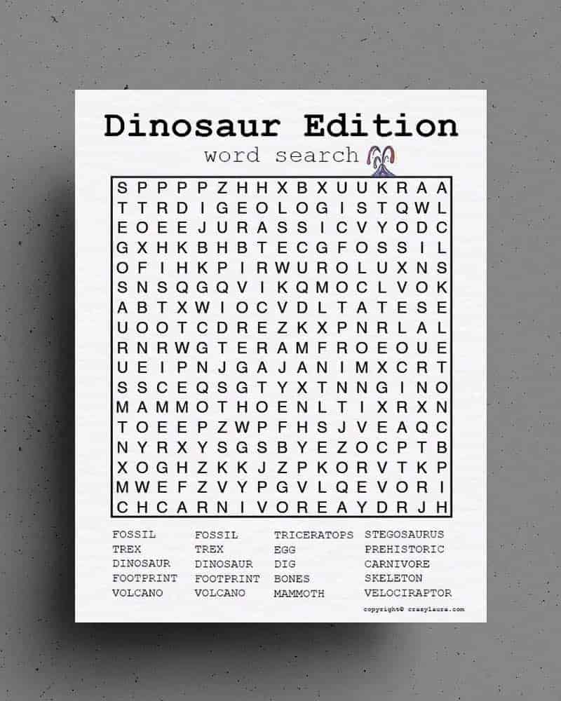 Dinosaur Word Search Medium