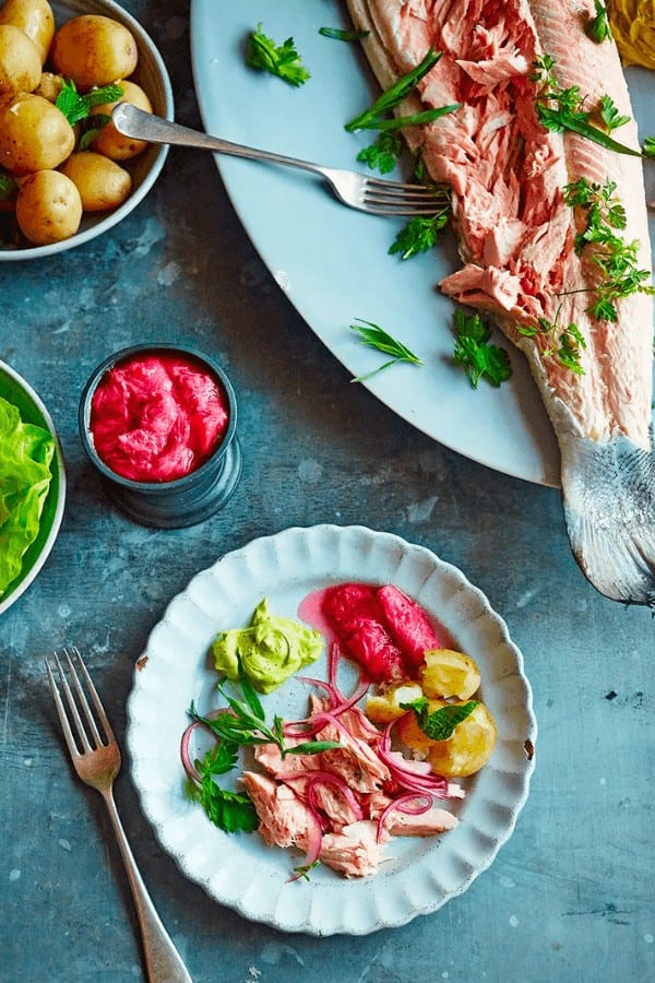 Salmon with Rhubarb Sauce & Tarragon Mayo