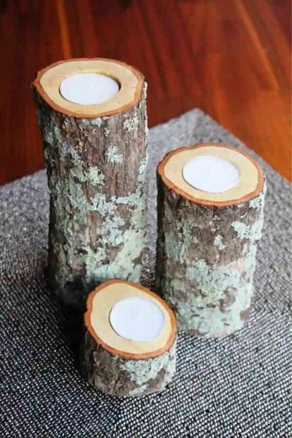 RUSTIC LOG CANDLE HOLDER