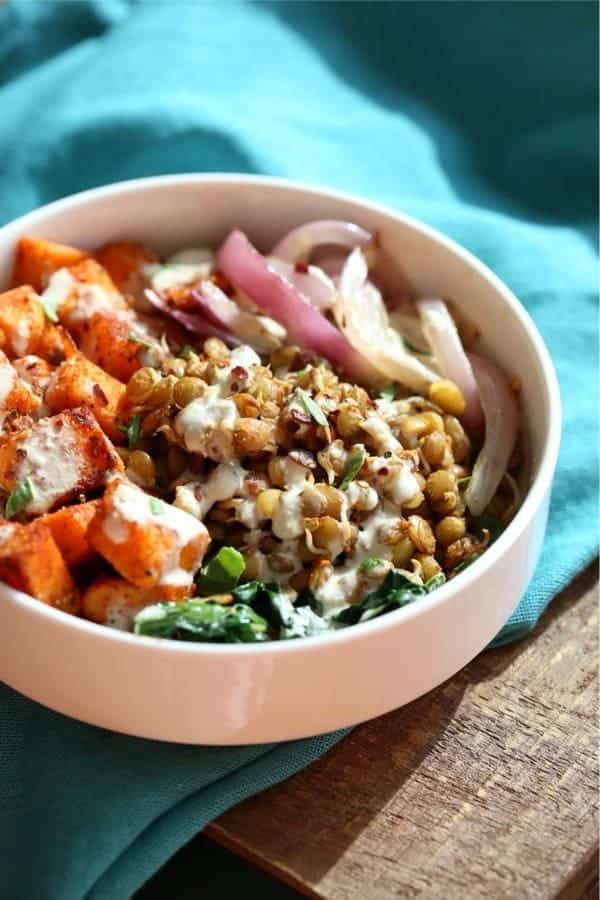 Sprouted Lentils, Cajun Roasted Sweet Potato Bowl