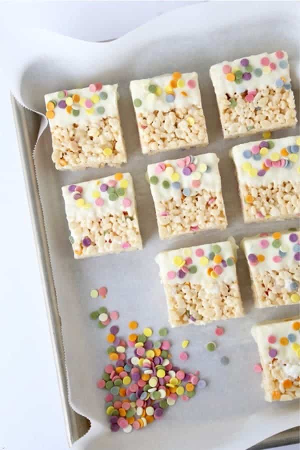 Funfetti White Chocolate Rice Krispie Treats