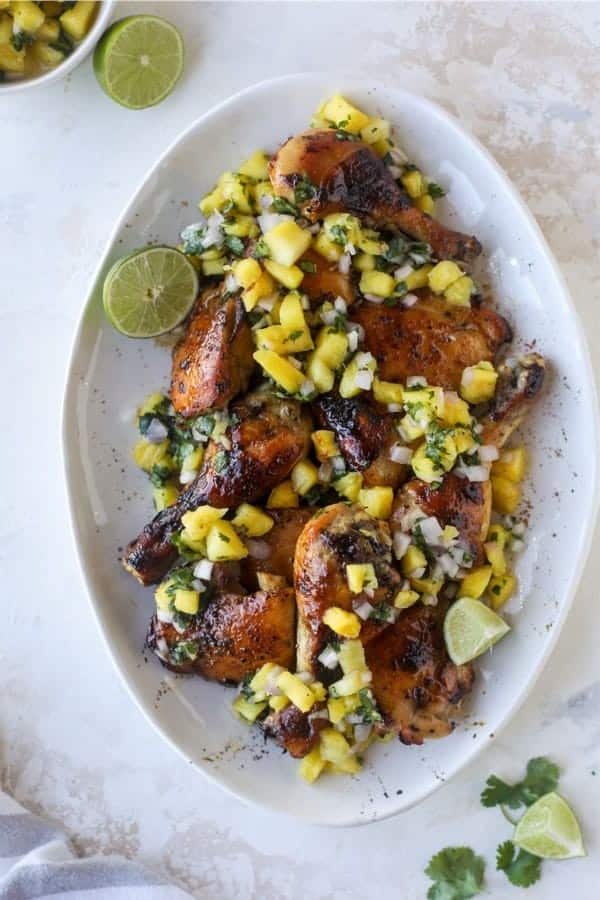 Sticky Sheet Pan Chicken with Pineapple Salsa