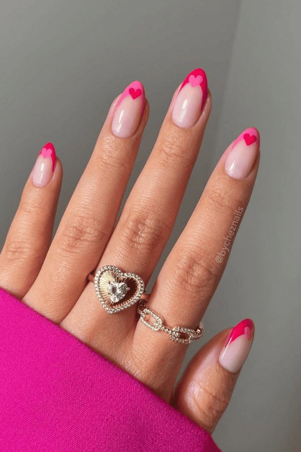 Pink Heart French Tips