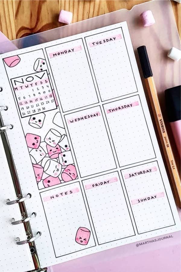 Pink Themed Weekly Log