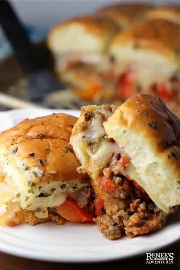 Sausage and Peppers Hawaiian Roll Sliders