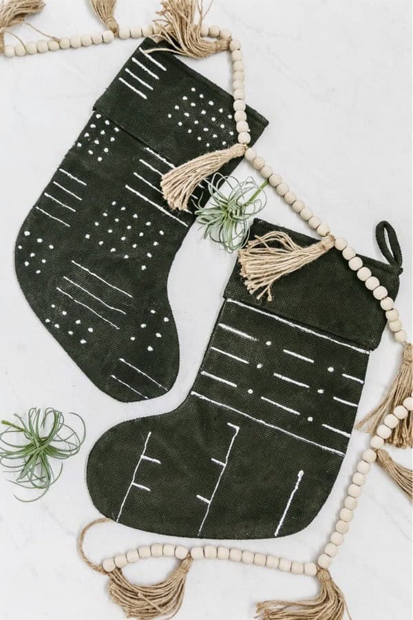 DIY No-Sew Mudcloth Holiday Stockings