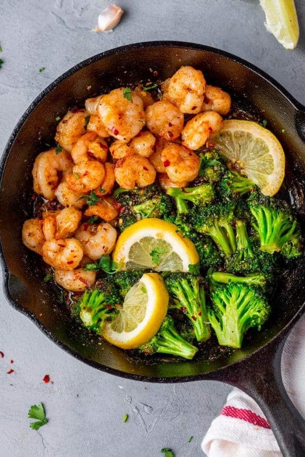 SKILLET GARLIC BUTTER SHRIMP AND BROCCOLI