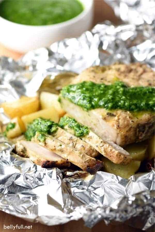 Grilled Pork Chops and Potato Foil Packets