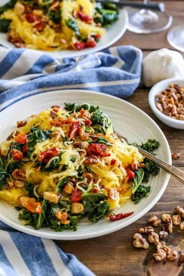 ROASTED GARLIC AND KALE SPAGHETTI SQUASH