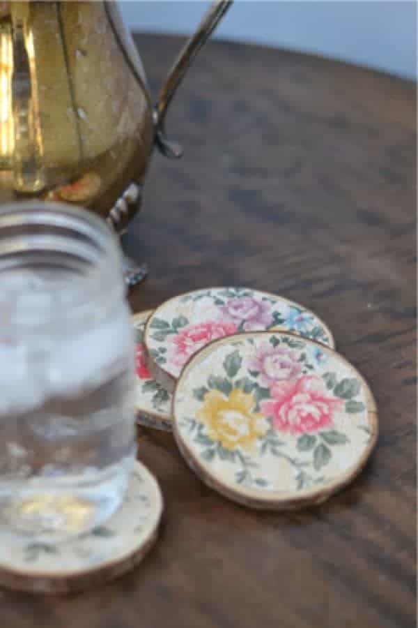 DIY Vintage Floral Wood Coasters