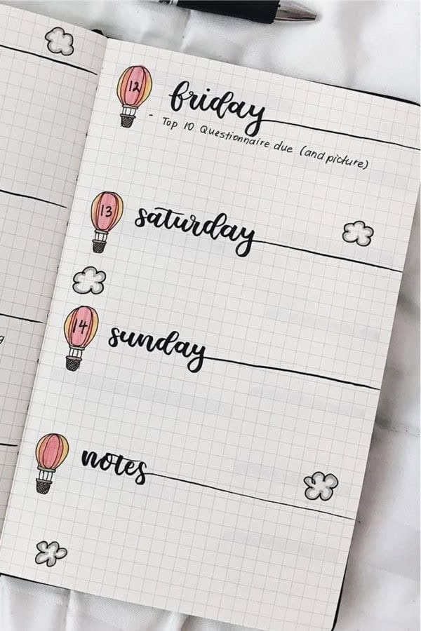 Flying Balloon Themed Weekly Spread