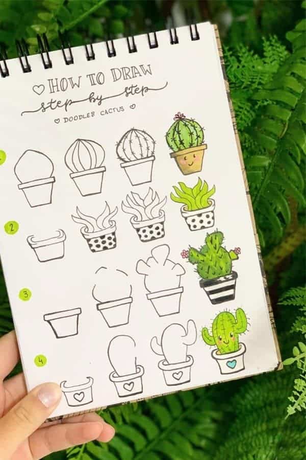 Cactus Doodles With Faces