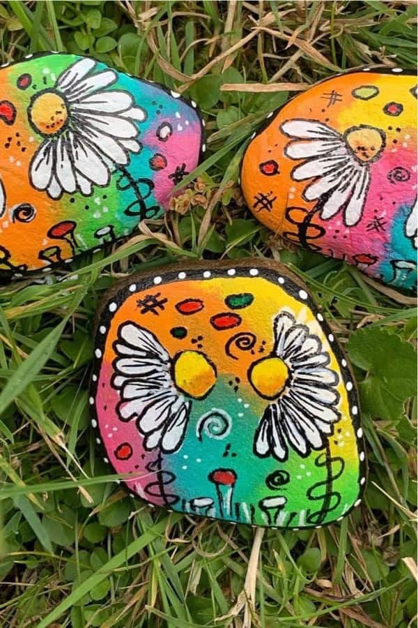 Colorful Kindness Rock With Daisies