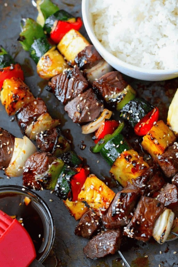 Spicy Teriyaki Grilled Steak Kebabs