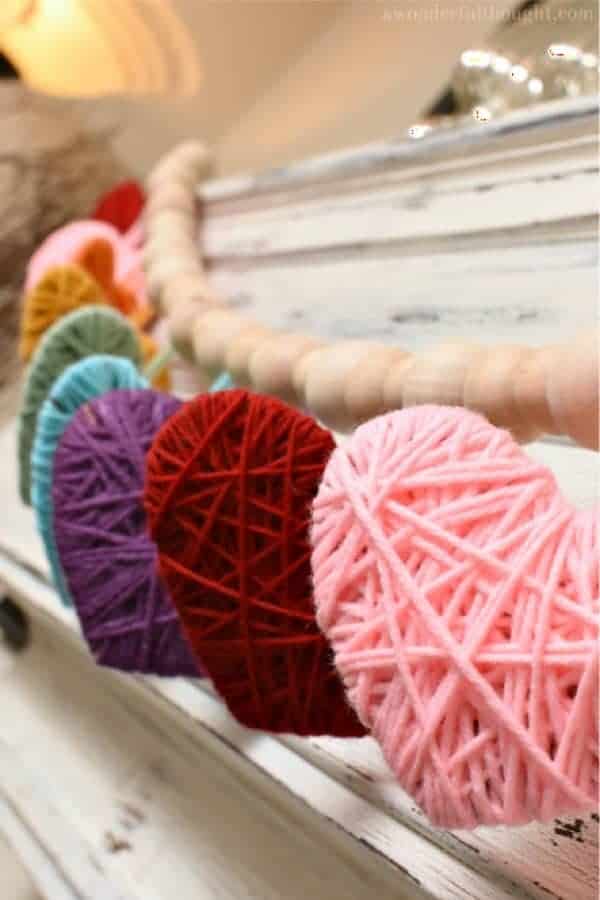 Multicolored Yarn Heart Garland