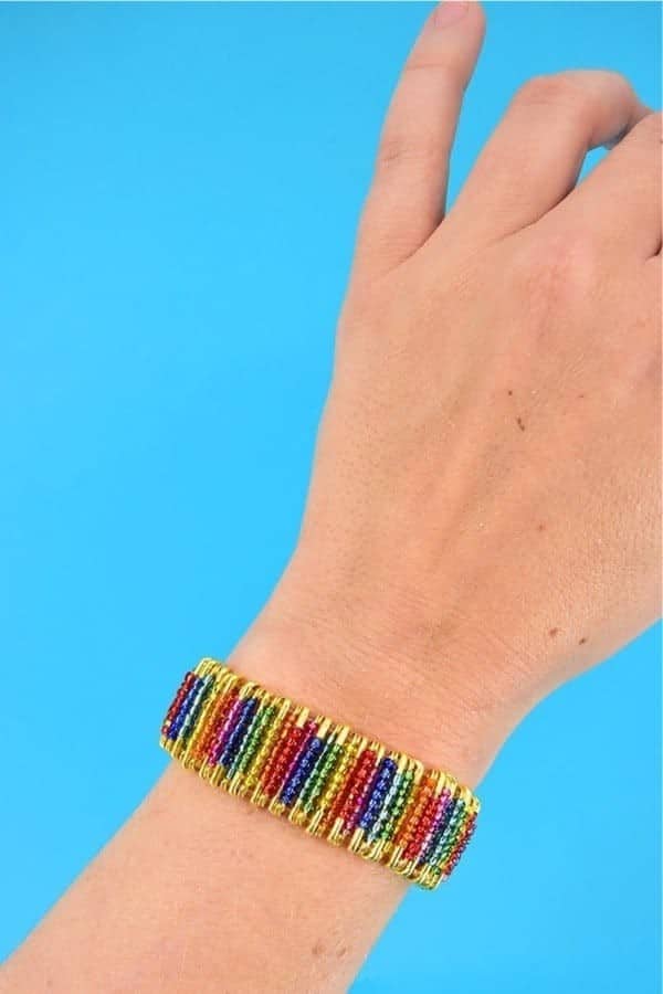 DIY Rainbow Beaded Safety Pin Bracelet