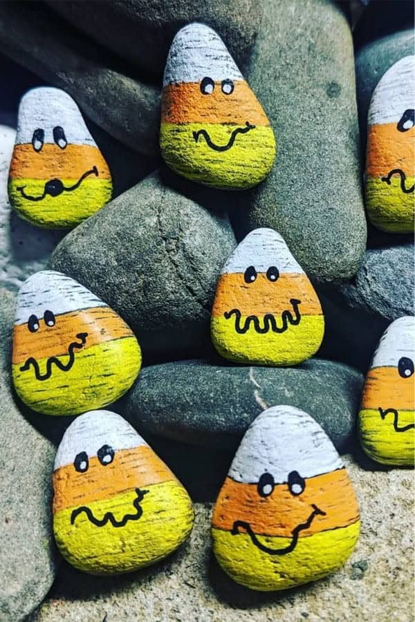 Candy Corn Themed Rock Painting