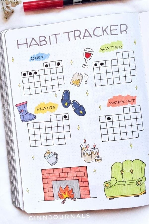 Habit Tracker W/ Winter Doodles