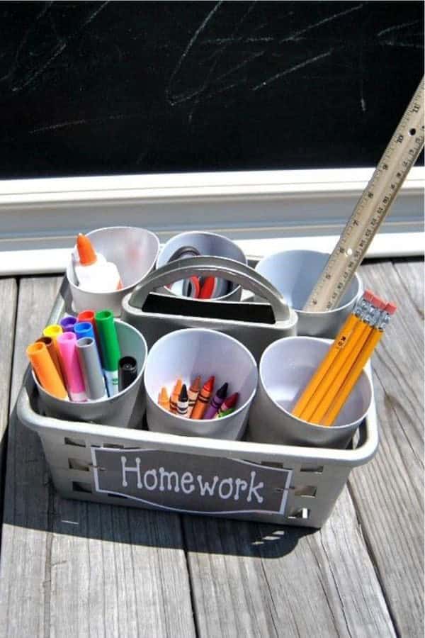 Dollar Store Portable Homework Station DIY