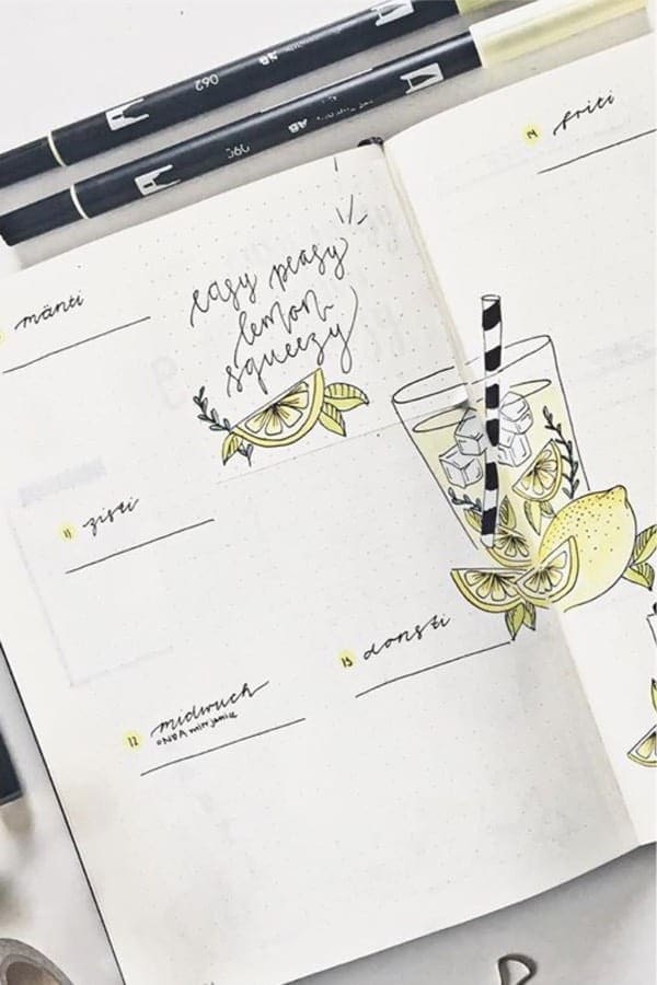 Lemonade Themed Bujo Spread