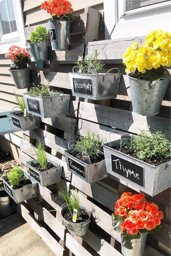 Pallet Garden With Metal Planter Boxes