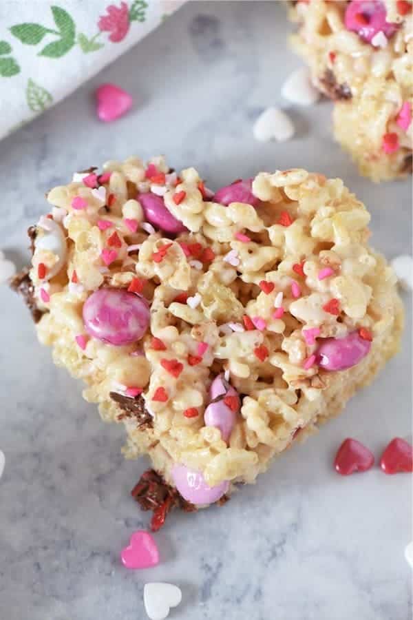 M&M’s Heart Shaped Valentine Rice Krispie Treats