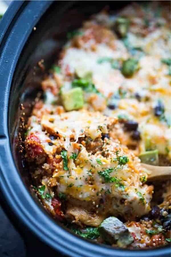 Crock Pot Chicken Quinoa Enchiladas Casserole