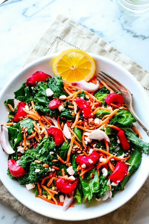 Honey Roasted Rhubarb Power Greens Salad