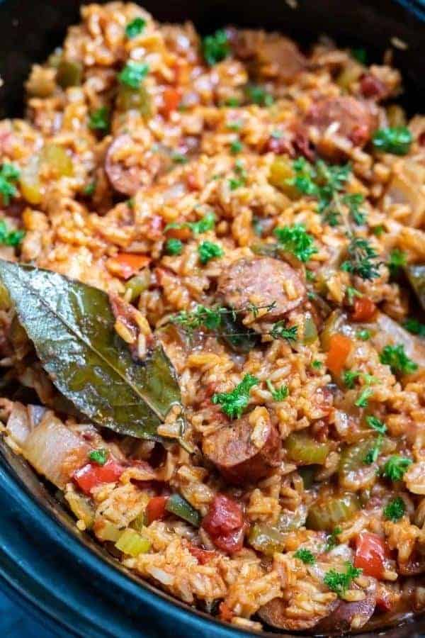 CHICKEN AND SAUSAGE SLOW COOKER JAMBALAYA