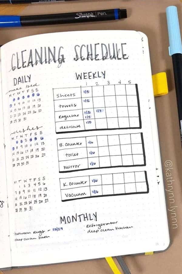 Bujo Cleaning Schedule