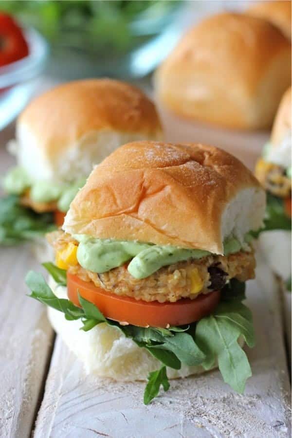 Southwest Quinoa Sliders with Avocado Cream Sauce