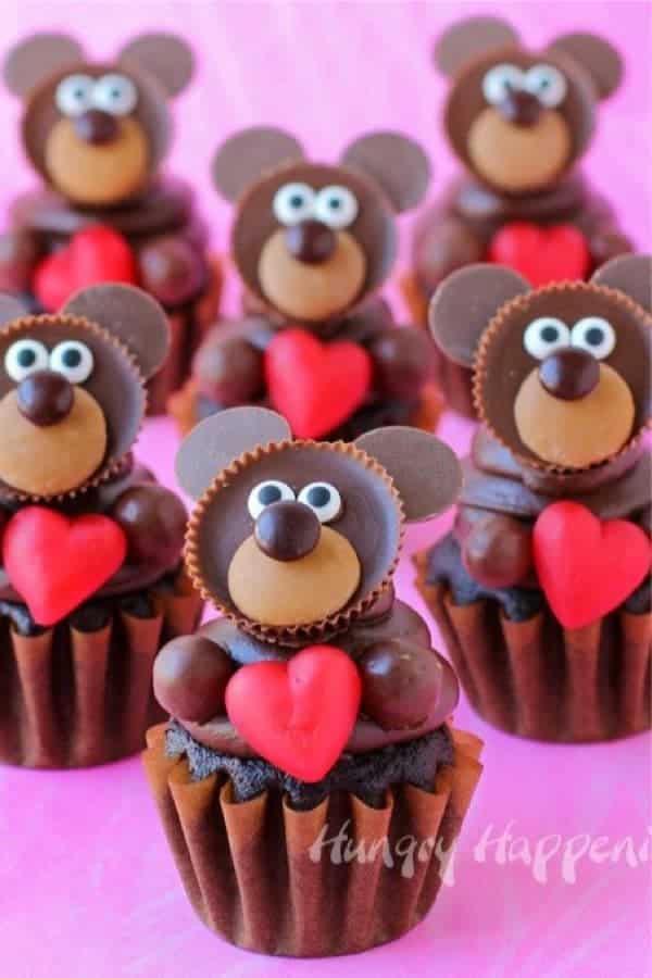 Chocolate Teddy Bear Cupcakes for Valentine’s Day